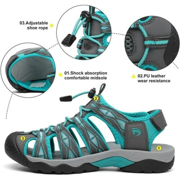 Dannto Womens Hiking Sandals Closed Toe Outdoor Water Shoes Lightweight Summer